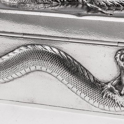Antique 20th Century Chinese Silver Dragon Cigar Box, Shanghai