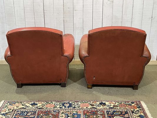 Sillón Club Vintage De Cuero Auténtico Marrón - Butaca Estilo Art Decó Para Salón (70x75x57 Cm)
