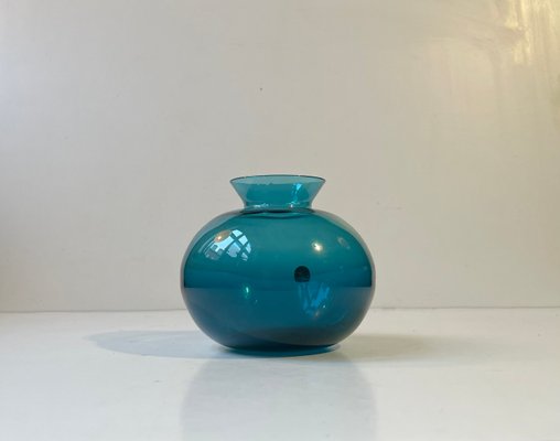 Modernist Petrol Blue Glass Vase by Gunnar Ander for Lindshammar, 1950s