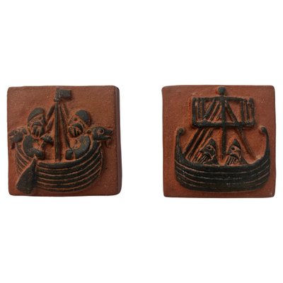 Mid-Century Ceramics Tiles with Viking Motifs from Thyssen