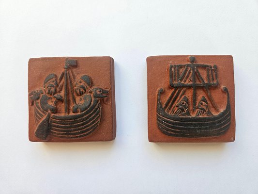Mid-Century Ceramics Tiles with Viking Motifs from Thyssen