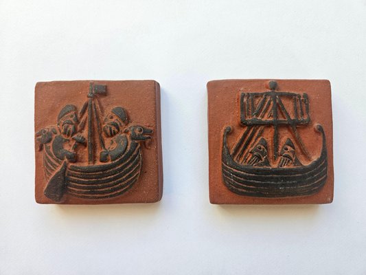 Mid-Century Ceramics Tiles with Viking Motifs from Thyssen 