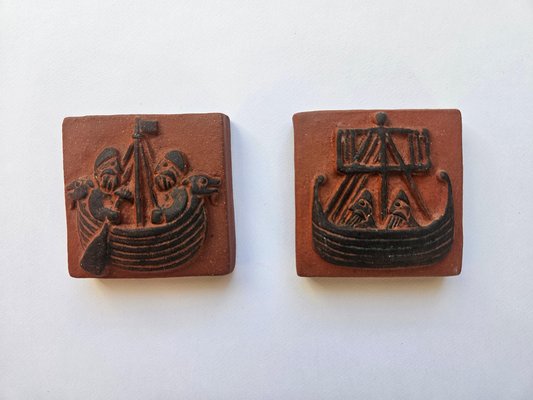 Mid-Century Ceramics Tiles with Viking Motifs from Thyssen