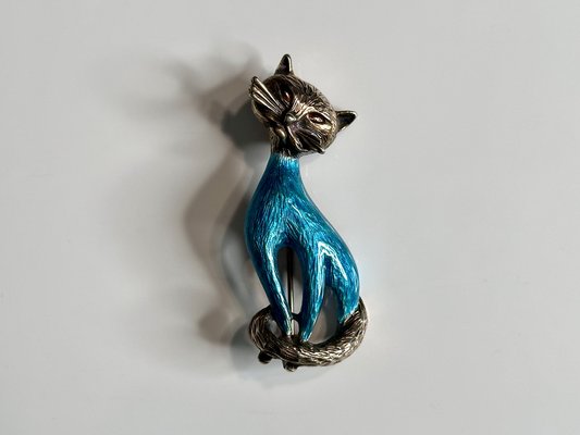 Spilla Gatto In Cristallo E Smalto – Vintage Moda Donna – Animale Regalo – Trsince
