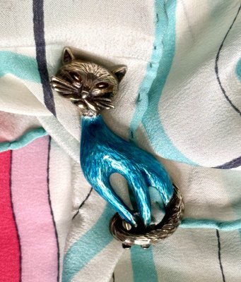 Vintage Cat Brooch in Silver and Enamel from Finn Jensen, Norway