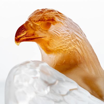 Orange Pate De Verre Clear Crystal Eagle Sculpture from Daum