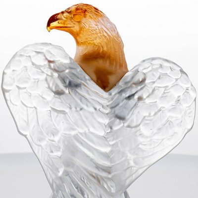 Orange Pate De Verre Clear Crystal Eagle Sculpture from Daum 