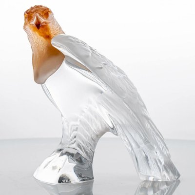 Orange Pate De Verre Clear Crystal Eagle Sculpture from Daum