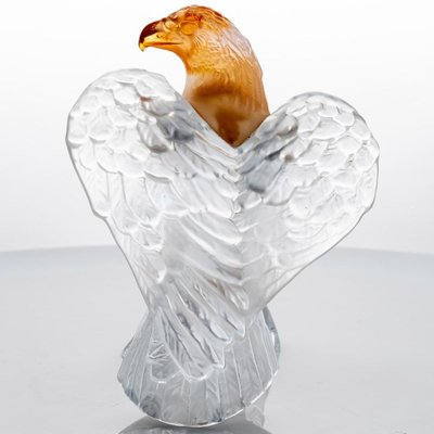 Orange Pate De Verre Clear Crystal Eagle Sculpture from Daum
