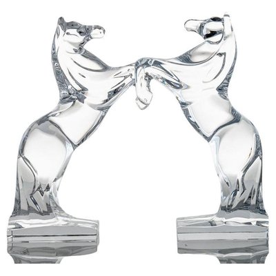 Clear Crystal Glass Rearing Horses Sculptures from Daum, France