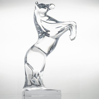 Clear Crystal Glass Rearing Horses Sculptures from Daum, France