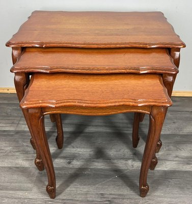 Vintage French Louis XIV Carved Oak Nesting Tables, Set of 3 for