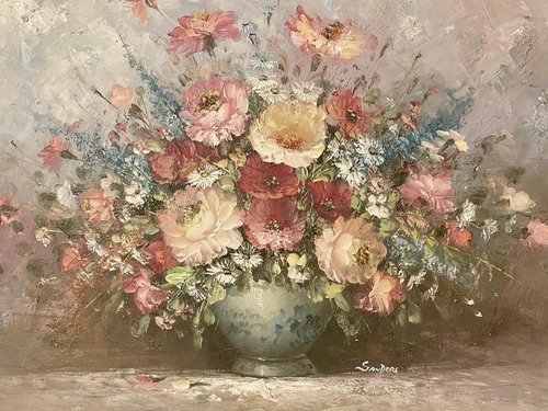 Edmond Sanders, Bouquet of Flowers, Oil Painting for sale at Pamono