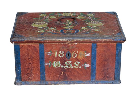 Antique Swedish Folk Art Painted Box, 1865 for sale at Pamono