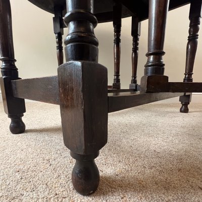 Antique English Jacobean Revival Oak Gateleg Drop Leaf Table, 1900