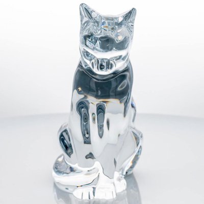 Crystal Glass Sitting Cat Sculpture from Baccarat, France, 1970