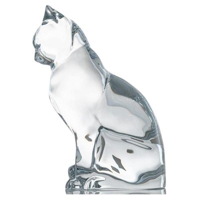Crystal Glass Sitting Cat Sculpture from Baccarat, France, 1970