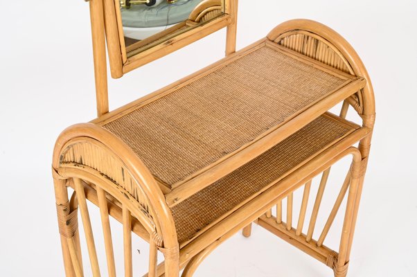 Italienischer Schminktisch mit Stuhl aus Bambus & Rattan, Vivai del Sud  zugeschrieben, 1970er, 2er Set bei Pamono kaufen