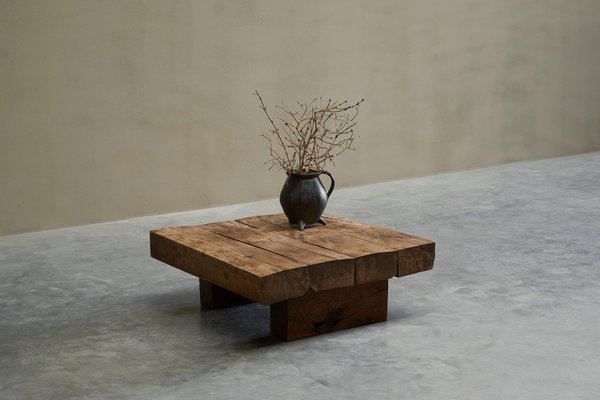 Square Wabi Sabi Style Coffee Table in Oak, 1940s for sale at Pamono