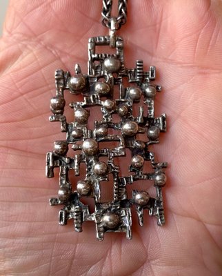 Vintage Norwegian Brutalist Pewter Pendant Necklace from Astrid 