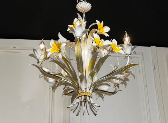 Italian Metal Lilies Tole Chandelier, 1960s for sale at Pamono