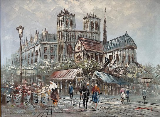 Louis Anthony Burnett, Notre Dame de Paris, Oil Painting, Framed