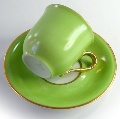 Green & Gold Coffee Cup & Saucer, 1950s, Set of 2