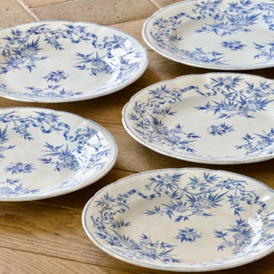 French Flat Plates from Sarreguemines, 1880, Set of 5 for sale at