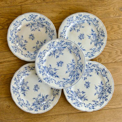 French Flat Plates from Sarreguemines, 1880, Set of 5 for sale at
