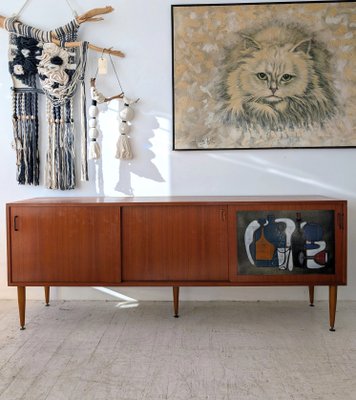 Mid-Century Teak Sideboard with Vigneron Ceramic Tile Front by