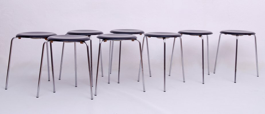 スツール Arne Jacobsen 3170 FRITZ HANSEN 1960s 3170 Dot Black Chrome Stool by Arne Jacobsen for Fritz Hansen