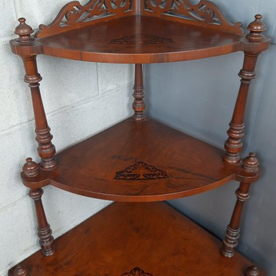 Antique Victorian Inlaid Wood Corner Cabinet, Italy, Early 20th