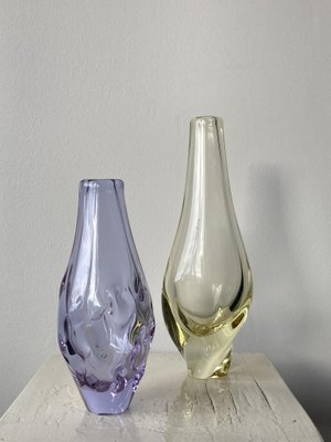 Vintage Glass Vases by Miloslav Klinger for Zelezny Brod Sklo, 1960, Set of 2