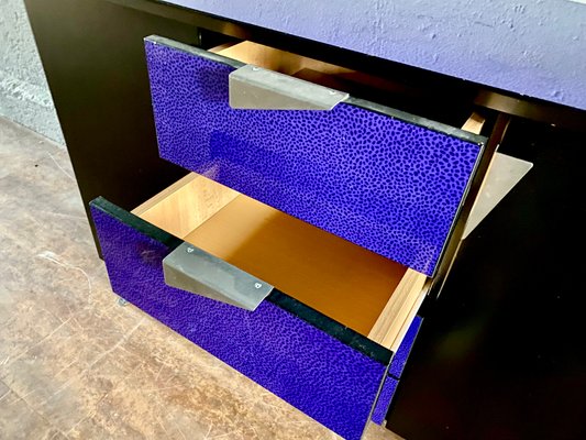 Italian Postmodern Black and Purple Chest of Drawers, 1980s Italian Postmodern Black and Purple Chest of Drawers, 1980s