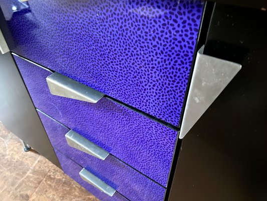 Italian Postmodern Black and Purple Chest of Drawers, 1980s