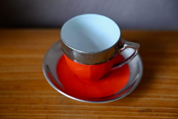 Red and Silver Coffee Service, 1930s, Set of 14 for sale at Pamono
