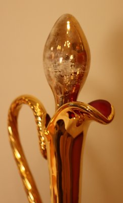 Decanter Set with Glasses in Red Murano Glass and Pure Gold Hand