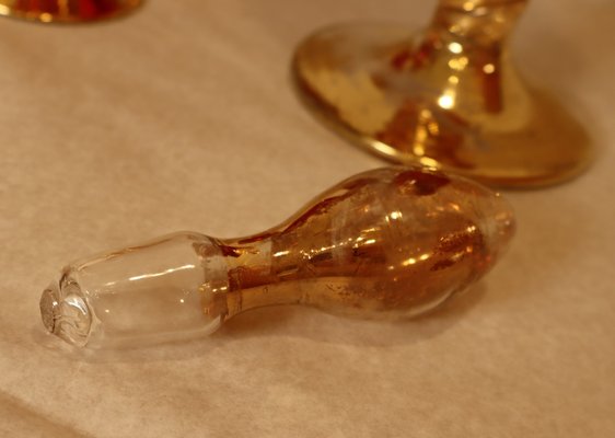 Decanter Set with Glasses in Red Murano Glass and Pure Gold Hand