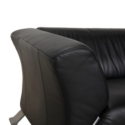 Model 322 3-Seater Sofas in Black Leather from Rolf Benz, Set of 2