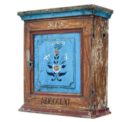 Swedish Hand-Painted Pine Wall Cupboard, 1861 for sale at Pamono