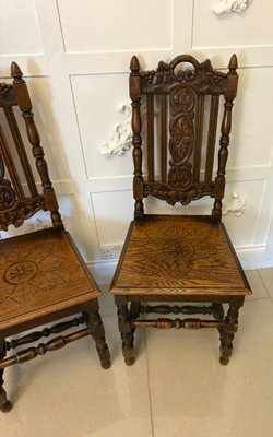 Antique Carved Oak Side Chairs, 1880, Set of 2 for sale at Pamono