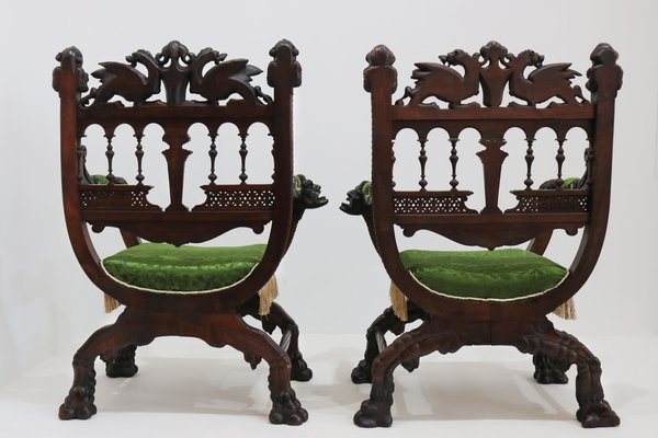 Antique Gothic Revival Chairs by Victor Aimone, 1880, Set of 2 for