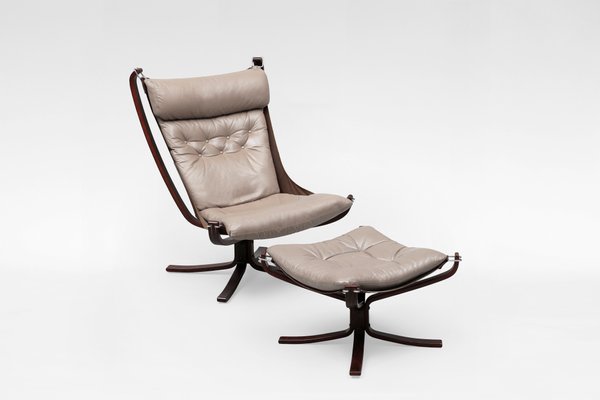 Set of Vintage Falcon Chair with Ottoman by Sigurd Ressell for