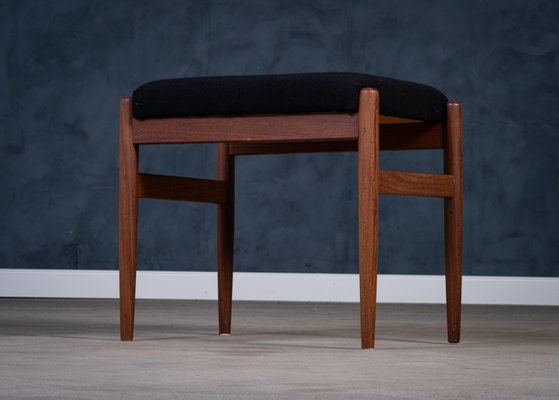 Vintage Danish Teak Stool with Black Fabric, 1960s for sale at Pamono
