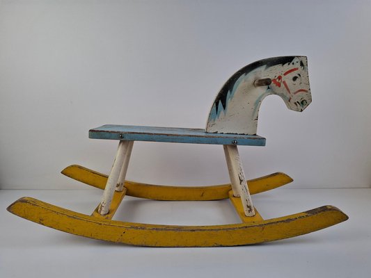 Mid-Century Hand-Painted Wooden Rocking Horse, Czechoslovakia