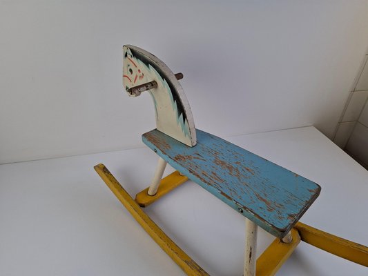Mid-Century Hand-Painted Wooden Rocking Horse, Czechoslovakia