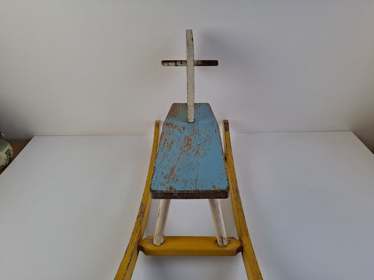 Mid-Century Hand-Painted Wooden Rocking Horse, Czechoslovakia