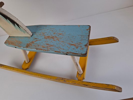 Mid-Century Hand-Painted Wooden Rocking Horse, Czechoslovakia