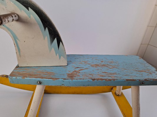 Mid-Century Hand-Painted Wooden Rocking Horse, Czechoslovakia