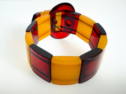 Lot De 3 Bracelets Bakélite Vintage Couleur Butterscotch/ambre - Style Art Déco - Sans Fermoir